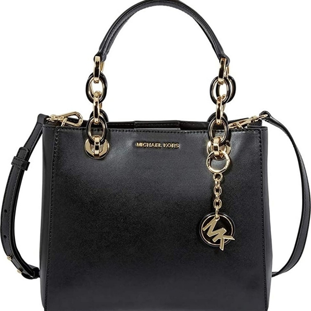 Michael Kors Cynthia Black Satchel w/ Gold Accents